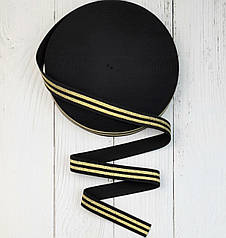Гумка трикотажна Люрикс ширина: 2,5 см колір Чорна + Золото