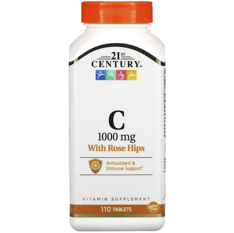 Вітамін С + шипшина, 21st Century "Vitamin C with Rose Hips" 1000 мг, підтримка імунітету (110 таблеток), фото 1