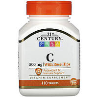 Витамин С + шиповник, 21st Century "Vitamin C with Rose Hips" 500 мг, поддержка иммунитета (110 таблеток)