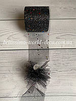 Фатин с мелкими блестками и пайетками, ширина 5,5 см, 1м, черный