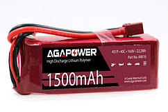 Акумулятор AGA POWER Li-Pol 1500mAh 148V 4S 40C Softcase 28x34x90мм T-Plug  (HM)