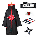 Набір Наруто: Плащ Акацукі (облако) + пов'язка + баф + кунаї 4 шт + кільце + ланцюжка Ітачі Вучиха + зірка, фото 2