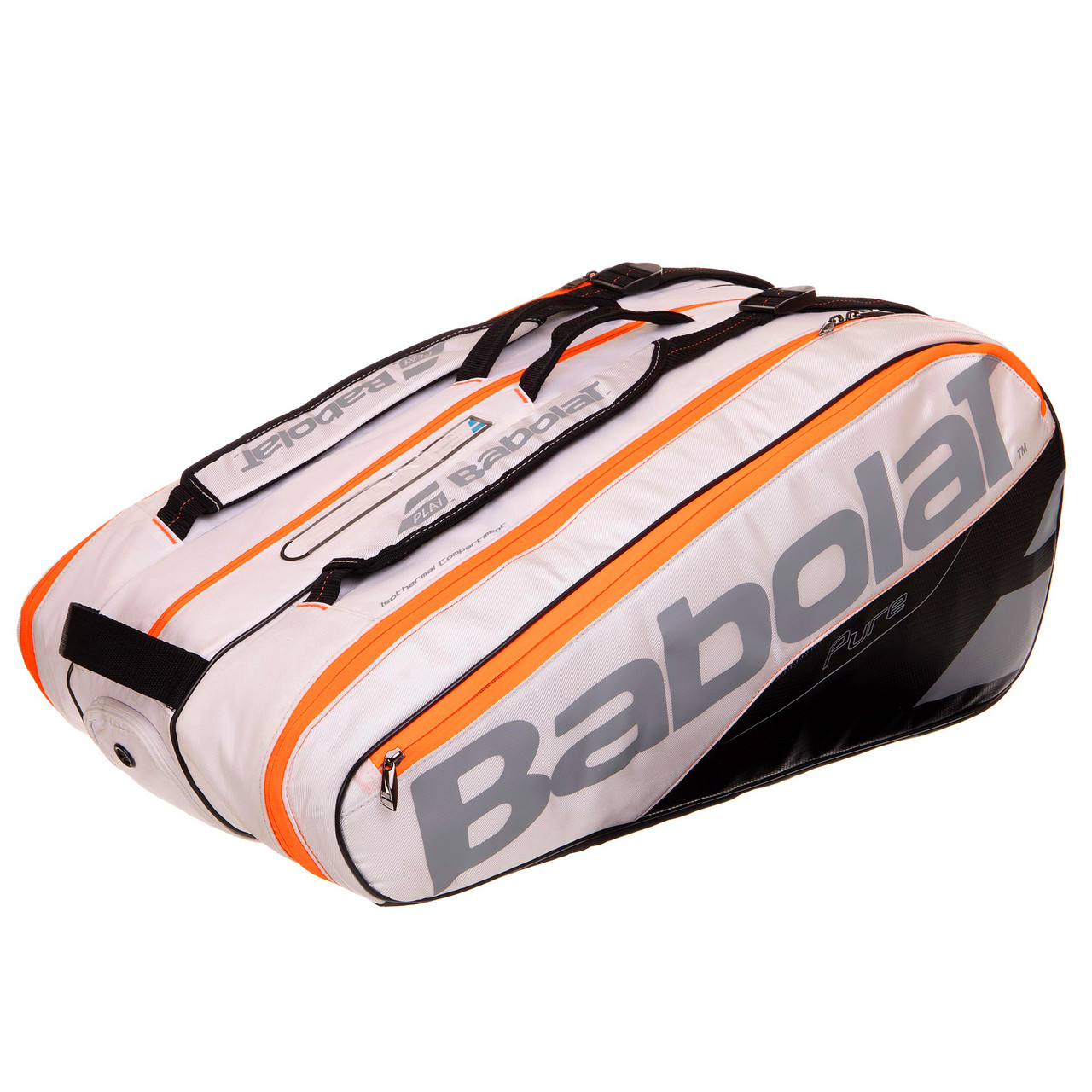 Чехол для теннисных ракеток BABOLAT RH X12 PURE WHITE BB751114-142 (до 12 ракеток) белый-черный-оранжевый - фото 1 - id-p1590944548