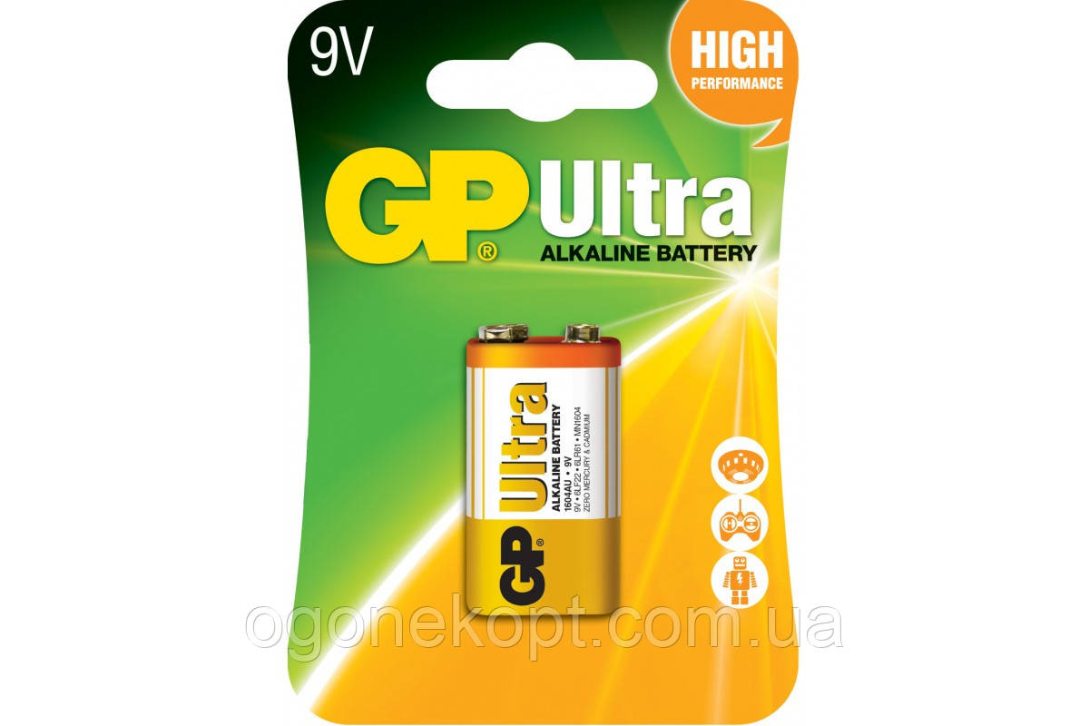 GP Ultra alkaline 6F22 крона  6LR61 1604AU-U1