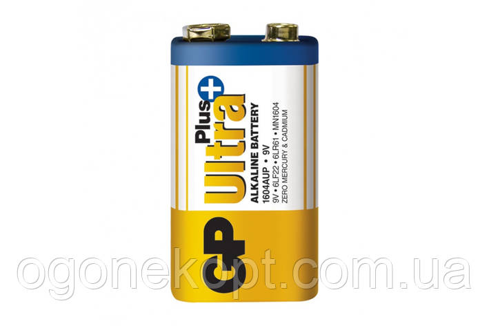 Батарейки GP-Ultra Plus Alkaline 6LR61 6LF22104AUP-S1 крона 9V, фото 1