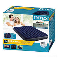 Велюровий двомісний надувний матрац Intex 64765 до 273 кг з двома подушками та насосом синій Інтекс