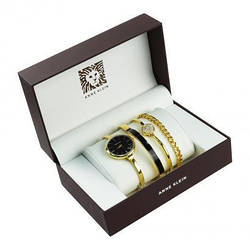 Годинник в подарунковій упаковці ANNE KLEIN, золото чорний циферблат