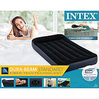 Велюровый одноместный надувной матрас Intex 64141 до 136 килограмм в коробке черный Интекс
