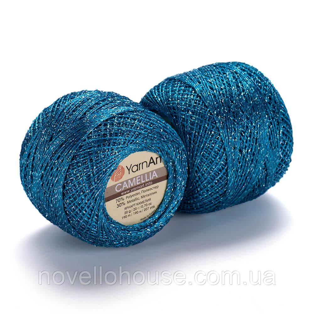 YarnArt CAMELLIA (Камелія) № 423 бірюза (Пряжа з металевими блистерами, нитки для в’язання)