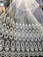 Оригинальный кремовый тюль из фатина с вышивкой на метраж, высота 2.8 м(4045-kr)