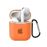 Чехол для AirPods/AirPods 2 silicone case with Apple оранжевый с карабином