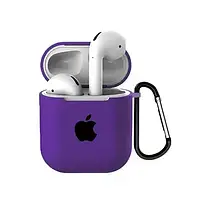 Чехол для AirPods/AirPods 2 silicone case with Apple фиолетовый с карабином