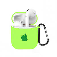 Чехол для AirPods/AirPods 2 silicone case with Apple салатовый с карабином