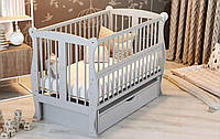Кроватка колыбель для новорожденных Хвилька, ящик, маятник, откидной бок, 3 уровня дна, бук. Серый