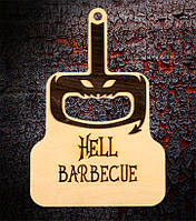 Веер для мангала, Опахало с гравировкой "Hell barbecue" деревянное с ручкой 30*20 см