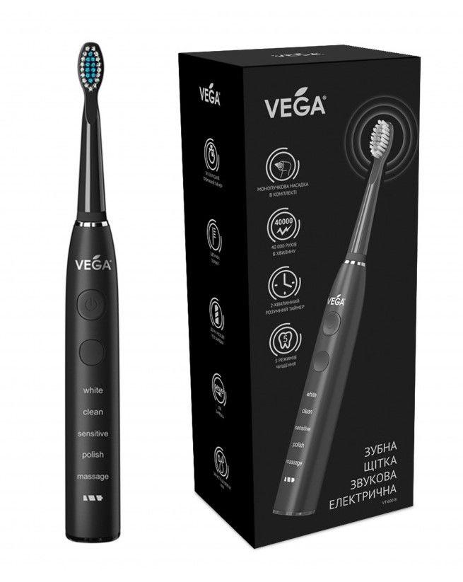 Ультразвукова зубна щітка Vega VT-600 black гарантує 1 рік