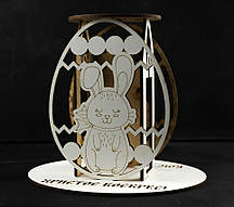 Пасхальний підсвічник на стіл під велику свічку з фанери "Великодній кролик у кошику"