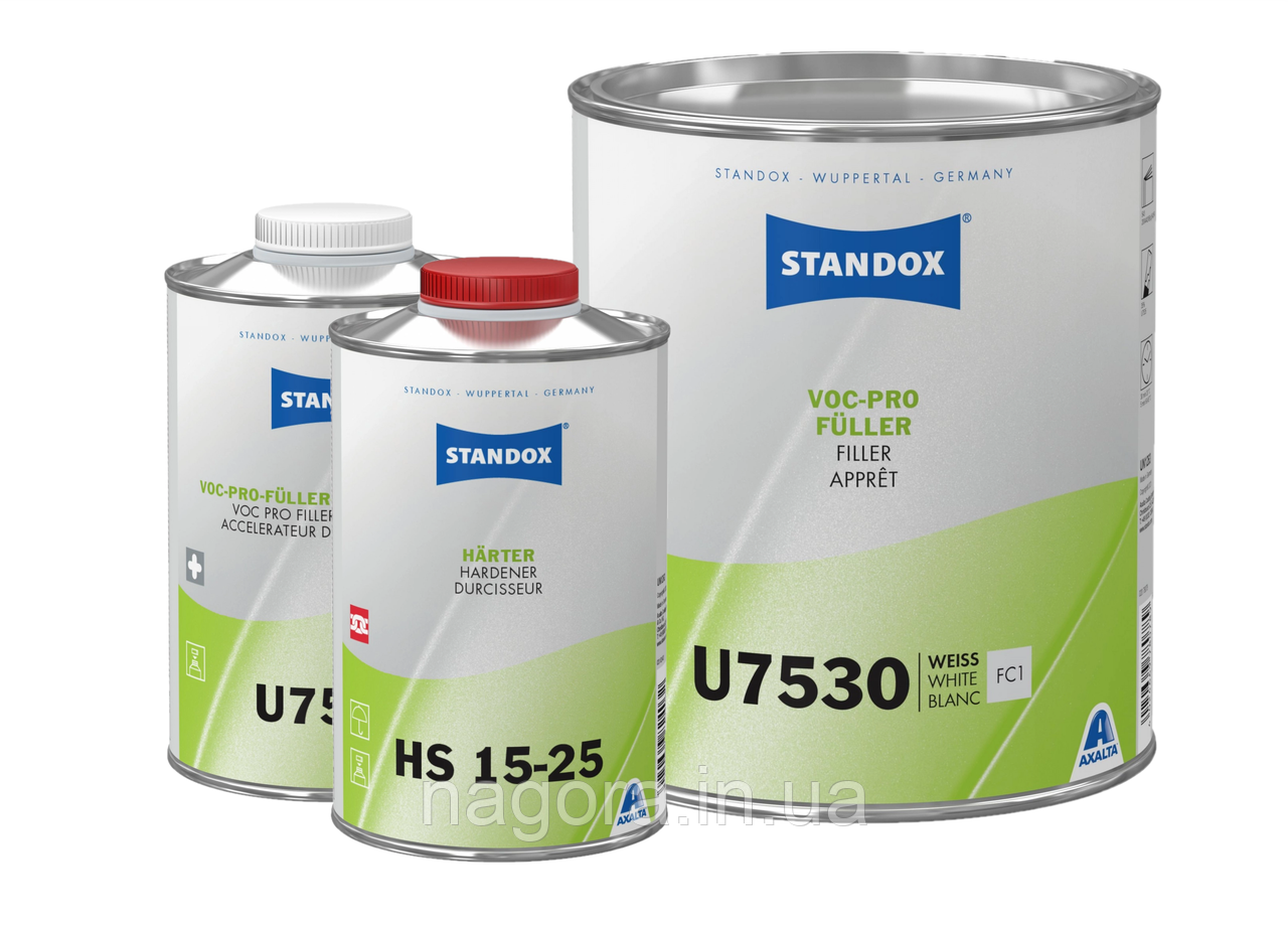 Ґрунт-наповнювач HS STANDOX, білий, U7530 VOC Pro Füller 3,5 л + затверджувач 1 л + пришвидшувач сушіння 1 л