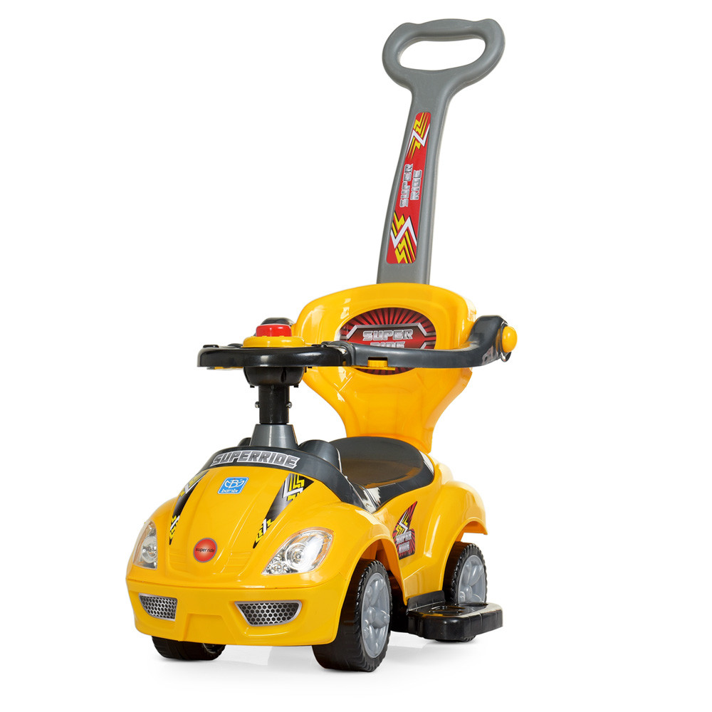 Каталка-толокар M 4205-6 (1 шт) батьківська ручка, муз, руль-пискавка,багажник під сидінням, жовтий