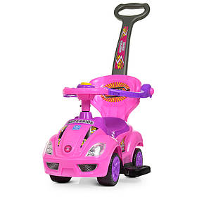 Каталка-толокар M 4205-8 (1 шт) батьківська ручка, муз, руль-пискавка,багажник під сидінням, рожевий
