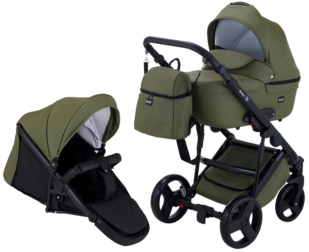 Коляска 2 в 1 Bair Leo шкіра 100% GN-90 хакі, фото 1