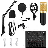 Студійний мікрофон BM800 (Jack 3.5 мм) зі стійкою, поп-фільтр, зовнішньою звуковою картою Black/Gold