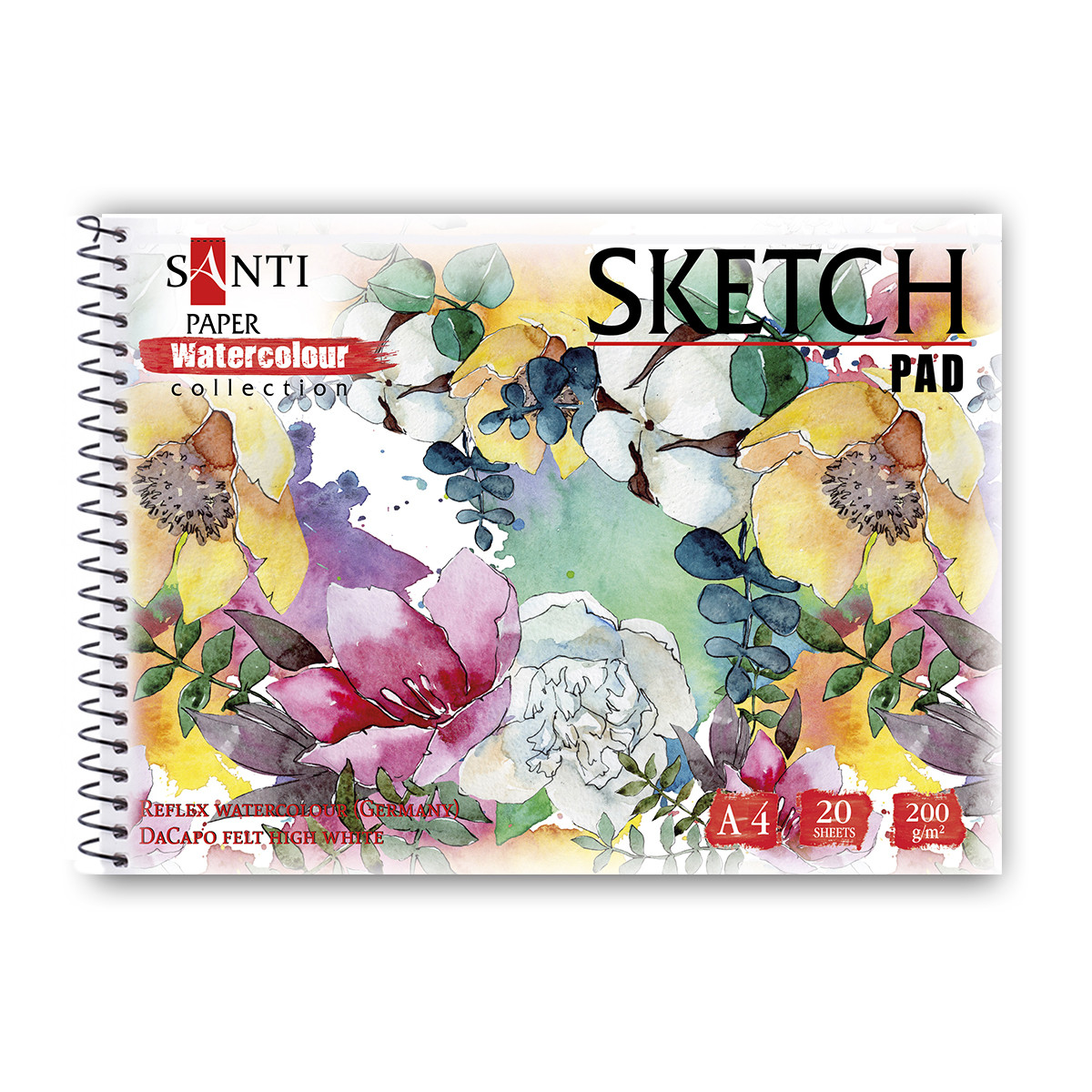 Альбом для акварелі SANTI "Flowers", А4, 20 арк, 200 г/м3