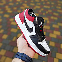 Женские кожаные весение низкие кроссовки Nike Air Jordan красные с черным летние кросовки найк аир джордан