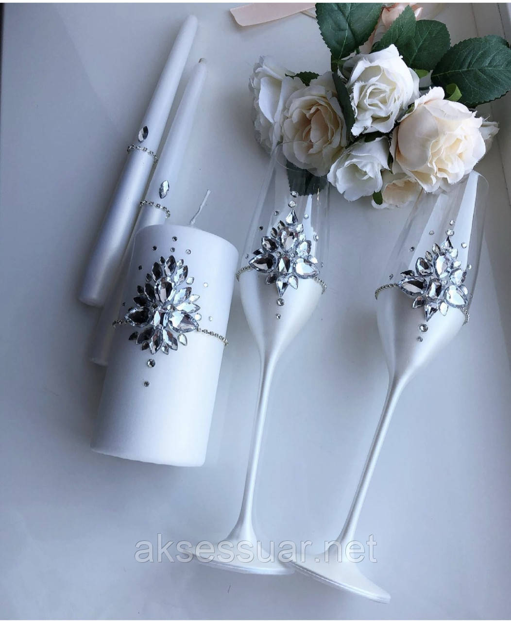 Набор свадебные бокалы и свечи - фото 1 - id-p1132024360