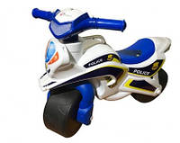 Детский мотобайк-каталка беговел толокар Полиция пластиковый с музыкальным рулем сине-белый