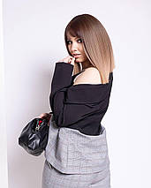 Жіночий брючний костюм високої якості в клітку штани та двокольоровий піджак великі розміри, фото 3
