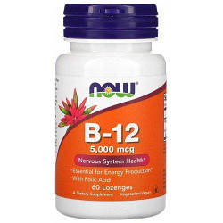 Вітамін B-12 NOW Foods B-12 5000 mcg + Folic - 60 пастилок