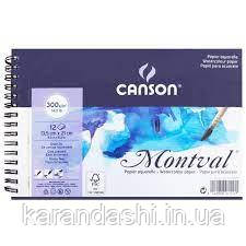 Альбом для акварелі Canson Montval 300г/кв. м, 13,5*21см, 12 аркушів, Целюлоза, Fin, на спіралі 0807-156, фото 2