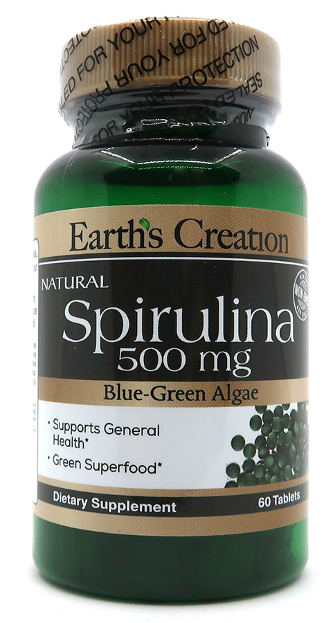 Спіруліна Earths Creation Spirulina 500 mg - 60 таб, фото 1