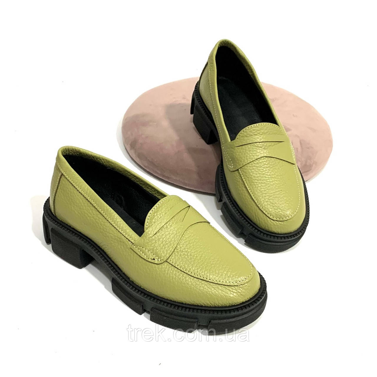 Туфли женские кожаные зеленые (22145)