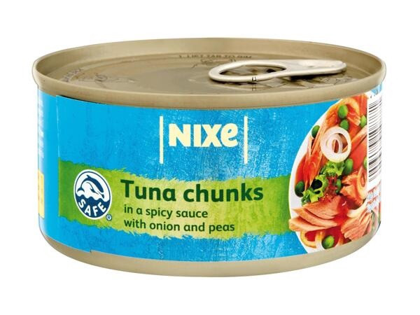 Тунець шматочками в гострому соусі з цибулею і горшком Nixe Tuna Chunks 185 г Німеччина (опт/ 10шт)