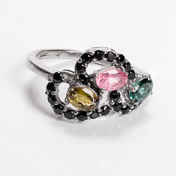 Серебряное кольцо с турмалином разноцветным, 2992КЦТ
