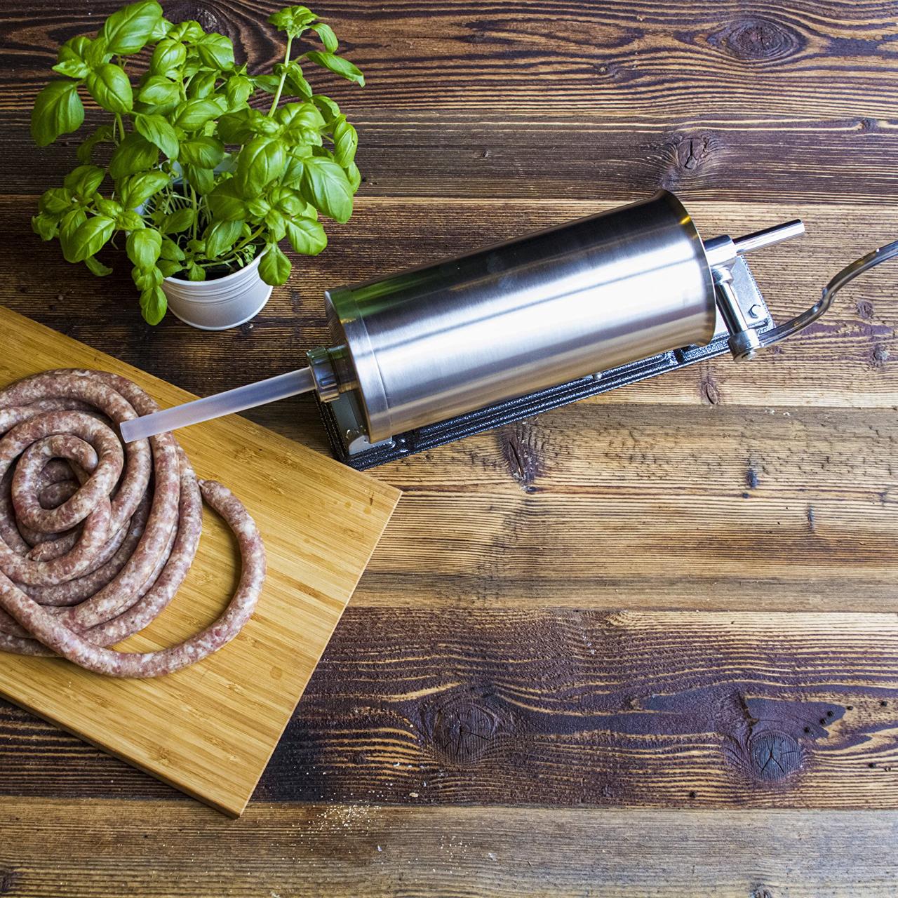 Ковбасний шприц Browin 3 кг — ручний горизонтальний, з нержавіючої сталі, 4 насадки Ø14–25 мм (311003)