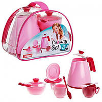 Игровой набор посуды для девочек от 3х лет Cooking Set Юника 71733, 15 предметов, розовый