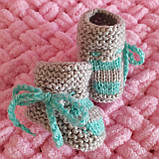 Дитячі в'язані пінетки шкарпетки для новонароджених 0-3-місяця сіро-м'ятного кольору, довжина стопи 8-9 см, фото 5
