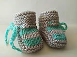 Дитячі в'язані пінетки шкарпетки для новонароджених 0-3-місяця сіро-м'ятного кольору, довжина стопи 8-9 см, фото 3