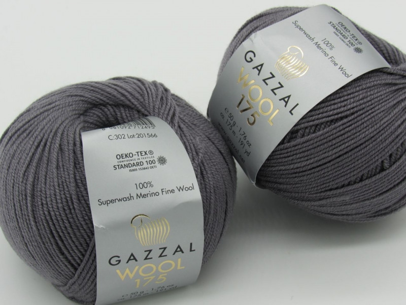Пряжа Wool 175 Gazzal-302 темно-сірий