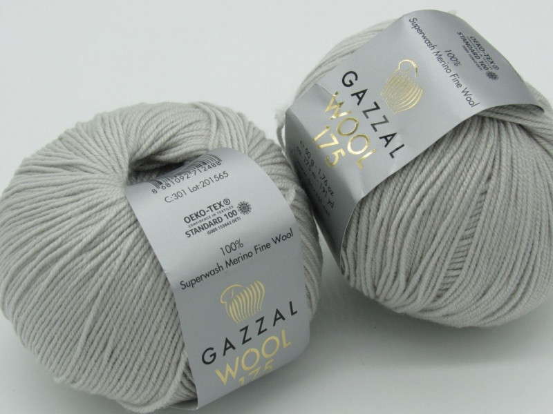 Пряжа Wool 175 Gazzal-301 світло-сірий