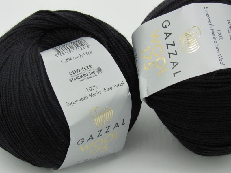 Пряжа Wool 175 Gazzal-304 чорний