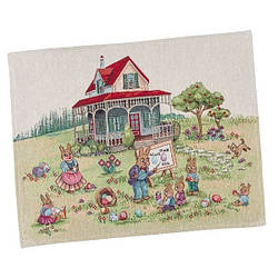 Великодня серветка на стіл гобеленова Сім'я зайчиків LiMaSo 37*49 см