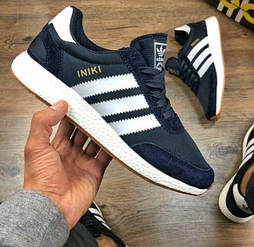 Кросівки чоловічі Adidas Iniki Runner демісезонні осінь-весна сині. Живе фото