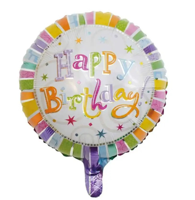 Фольгована кругла куля Happy Birthday веселка 18" 45 см