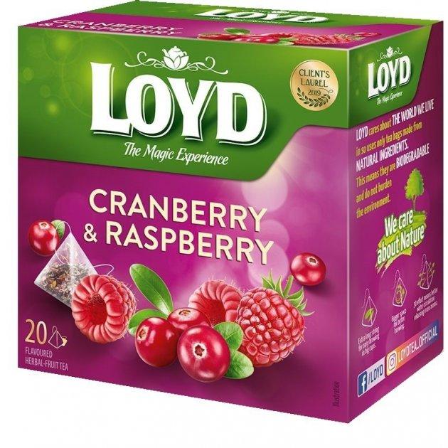 Чай фруктовий в пірамідках LOYD CRANBERRY & RASPBERRY малина-журавлина 20 пак.