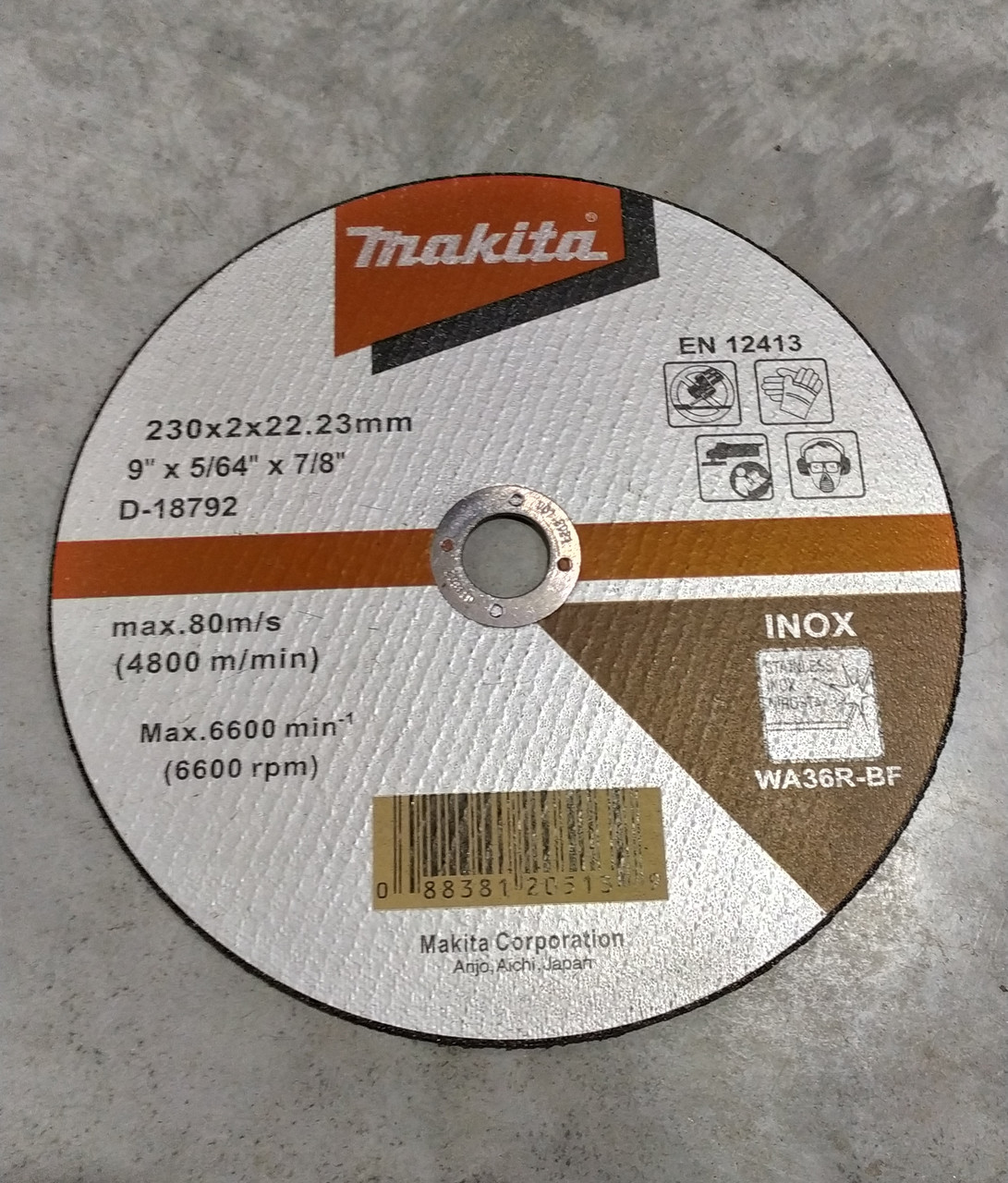 Круг відрізний по нержавіючій сталі MAKITA 230х2 36T плаский D-18792