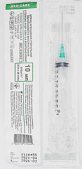 Шприц ін'єкційний Мedicare 10 мл (0,8*38 мм, Luer slip) від 100 шт.